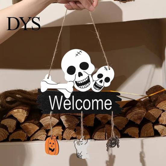 Rustic Farmhouse Hanging Plaque Halloween Welcome Door Sign, 3D Layered Pumpkin Skull Spider Plaque, Indoor Outdoor Holiday Ornaments Wooden