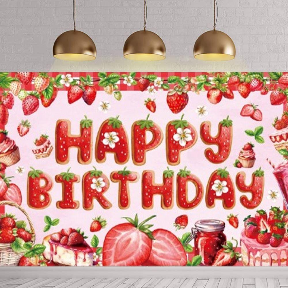 Red Strawberry Party Background Polyester Poster Photo Props  Photo Booth