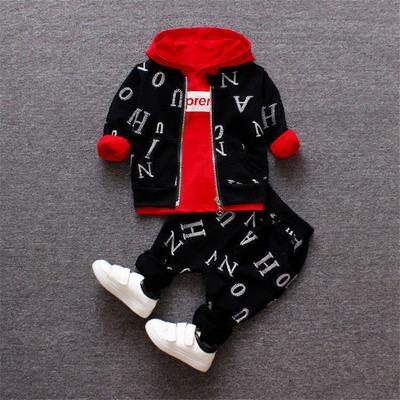 Spring and Autumn Boys' Zipper Hooded Long Sleeve Hoodie Set