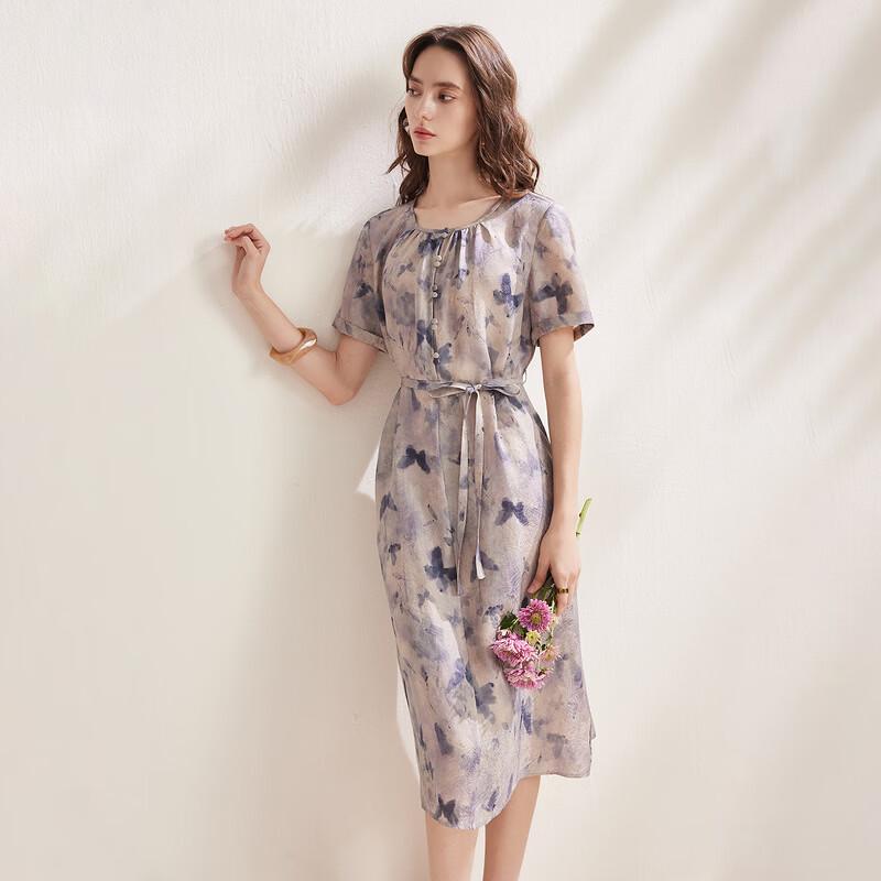 Zhaojun New Chinese Style Mulberry Silk Printed Short-Sleeve Dress