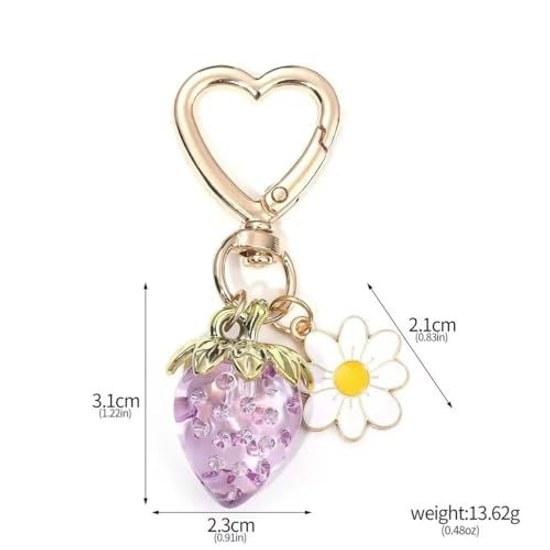 LeChengMM Strawberry Keychain Creative Heart-Shaped Strap Daisy Bag Charm