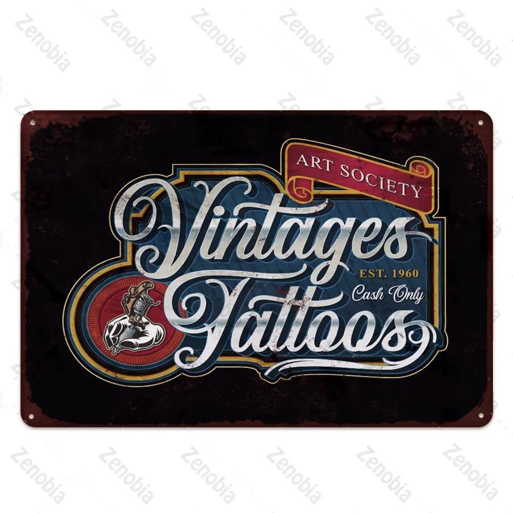 Affiche Métal Tatouage Plaque Métal Décor Boutique de Tatouage Plaque Décorative en Fer Décoration Murale Plaque en Étain Shabby Chic