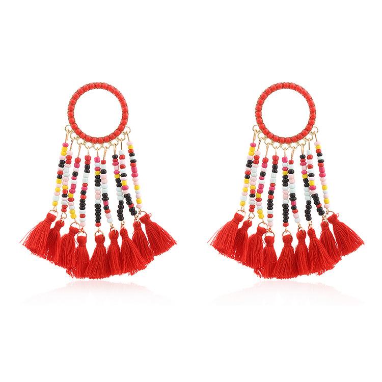JMXD-Bohemian Tassel Earrings Exaggerated Earrings Jewelry Beads Earrings Popular Jewelry