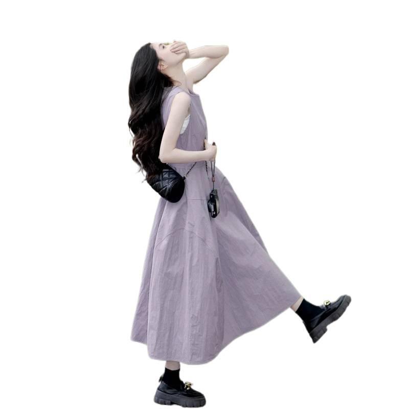 Purple Sleeveless Vest Dress Women's New Small Summer Wear Long Dress