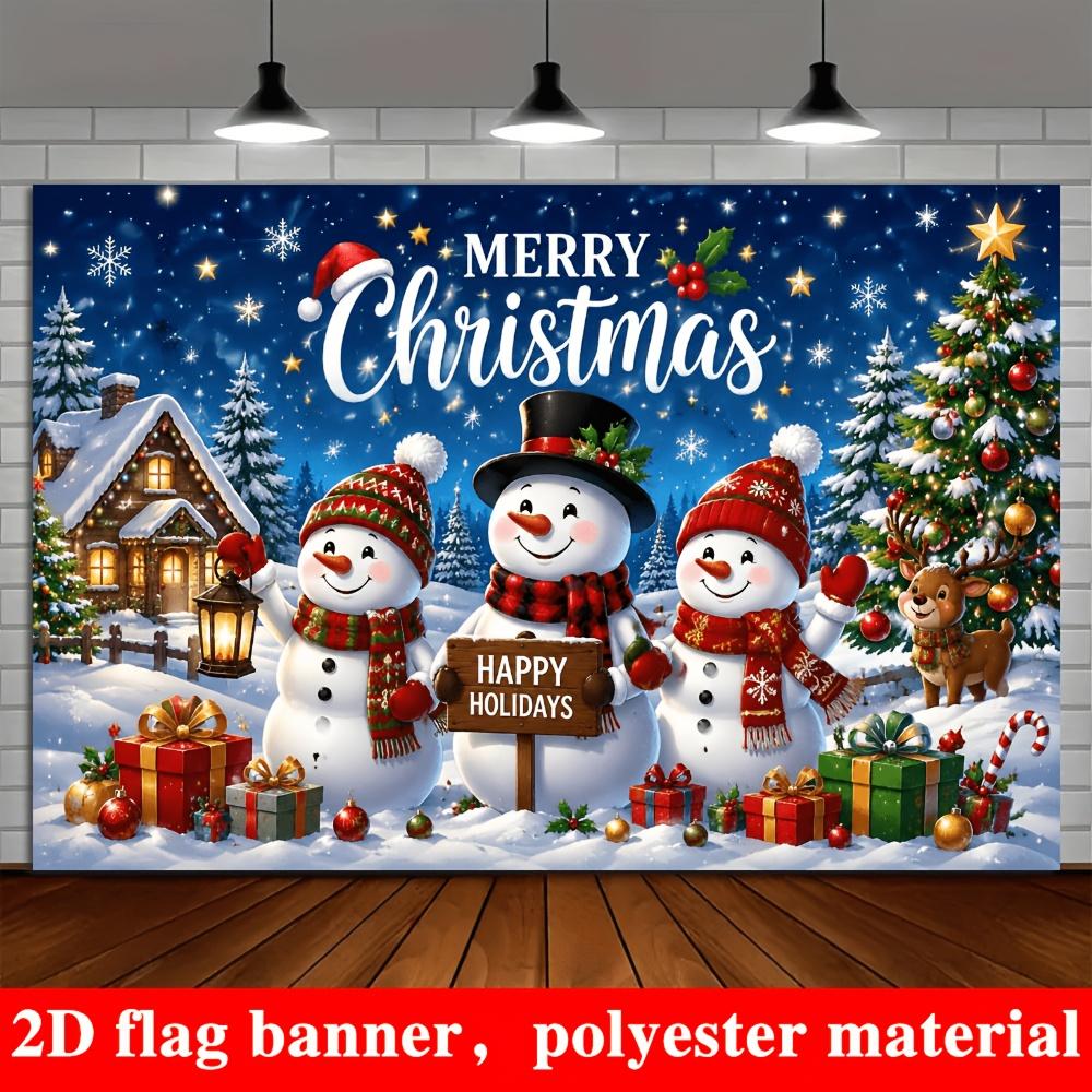 1Pcs Three Snowmen Snow Cabin Reindeer Decoration Background Winter Backdrop For Photo Studio Photo Booth Party