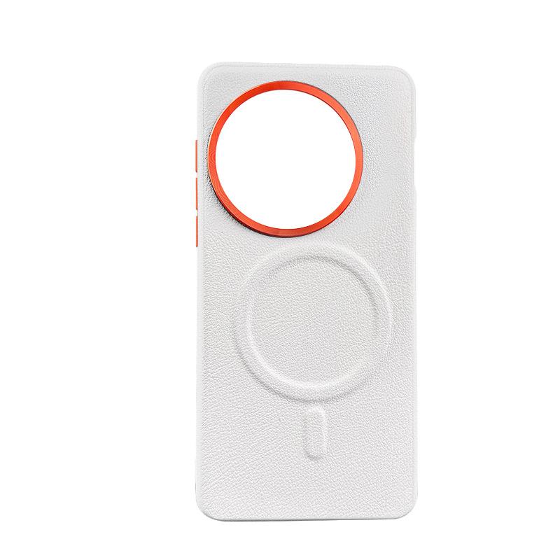 Leather Case For OnePlus Ace 5 Pro 13R Magsafe Metal Alloy Raised Lens Frame Protection Anti-slip Grip Plain Vegan Leather Cover