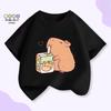 Unisex Kids’ Cute Capybara Milk Tea Cartoon T-Shirt - Loose Summer Casual Short Sleeve Top