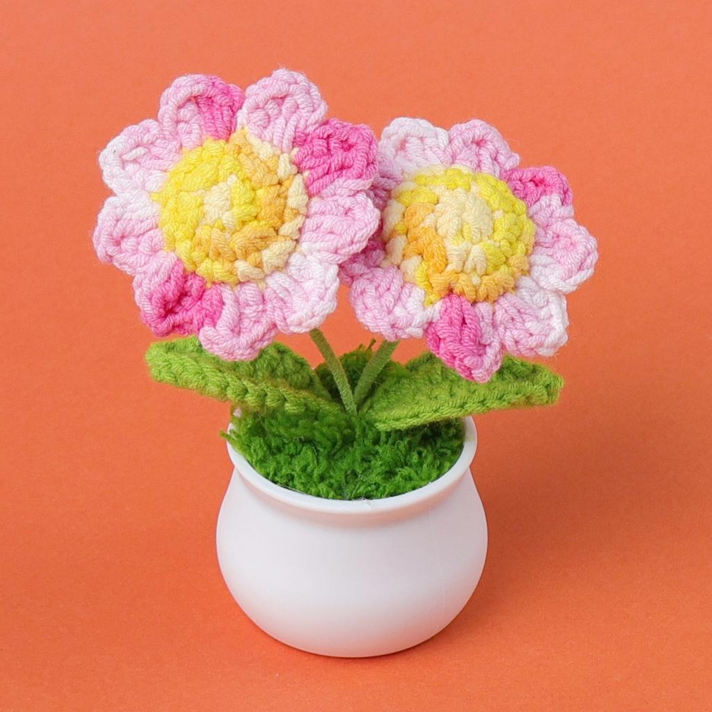 Hand-Knitted Wool Fake Flowers Set: Sunflower, Carnation, Tulip - Desktop Decor, Teacher/Student Gift, Everlasting Bouquet