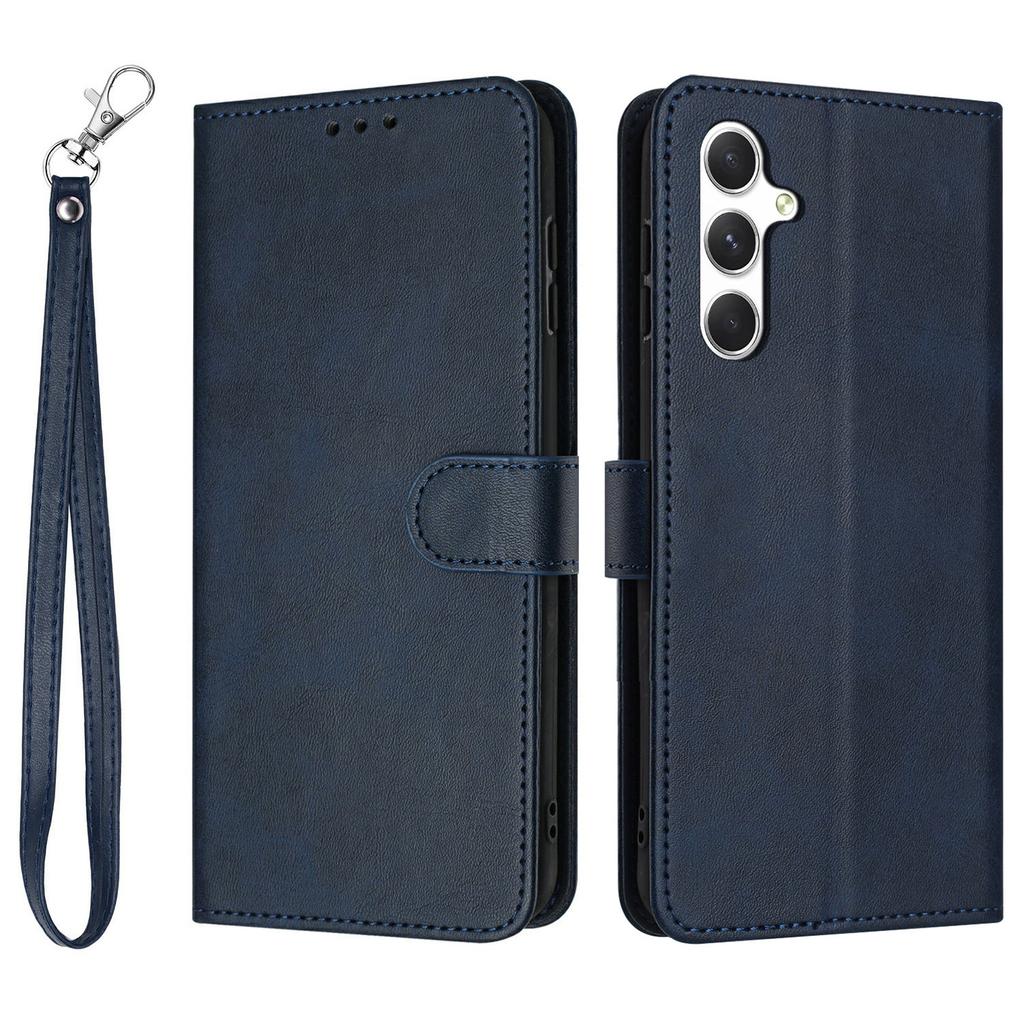 For Samsung Galaxy S25 FE Case Flip Stand Calf Texture PU Leather Wallet Phone Cover with Strap