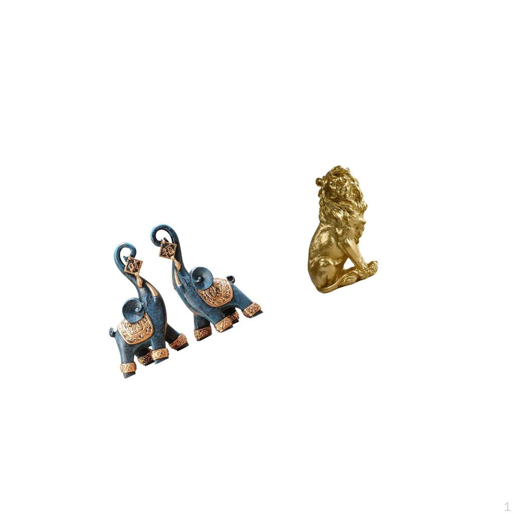 Modern Resin Elephant And Lion Figurine Sculpture Ornament Art Craft Collectible for Desktop Shelf