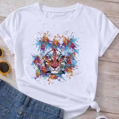 New Round Neck Womens Tshirt Short Sleeve Womens Cartoon Animal Print Womens Wear Graphic T Shirts Tops Harajuku