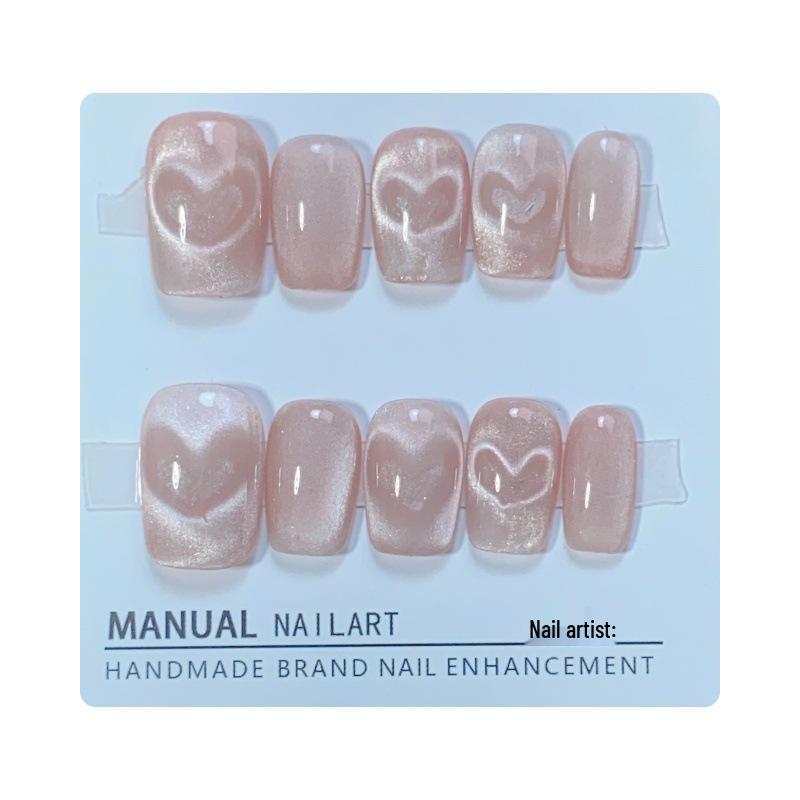 Handmade Love Gradient Cat Eye Manicure: High-End Wearable False Nail Patches