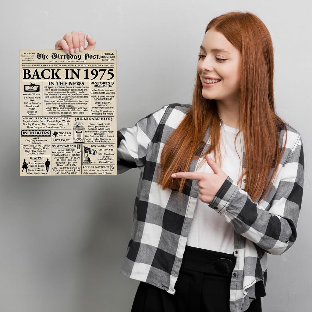 Stuff4 51st Birthday Poster Unframed - Born In 1975 Newspaper - Happy 51 Birthday for Men Women Retro Vintage Gifts Back In 1975, 8x10 Inch Bday