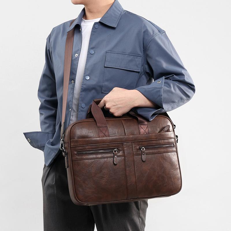 Teczka biznesowa z wieloma zamkami błyskawicznymi o dużej pojemności Torba na laptopa 15,6 cala Męska torba na ramię/przez ramię