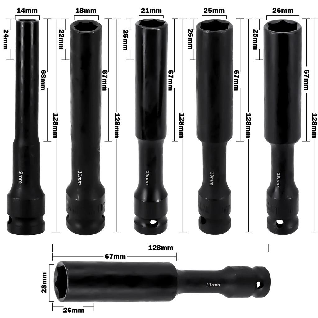 1/2 Drive Socket Wrench Hex Socket Head 7-24mm Adapter Spanner Converter Deep Socket Head Tire Removal Tools