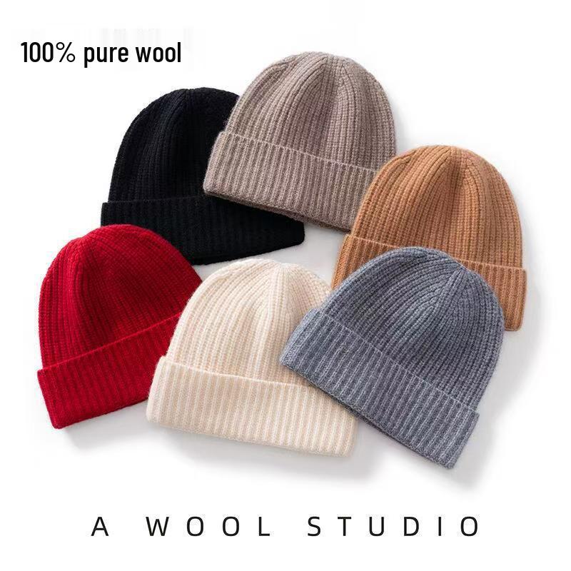 Thickened Wool Ribbed Cuff Cashmere Knit Hat - Warm and In Stock