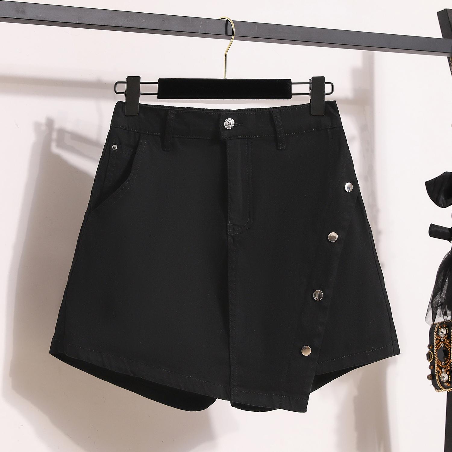 

DIMANAF Plus Size 2025 Casual Women Jeans Shorts Pants Summer Loose Basic High Waist Pants Elastic Waist XL чёрный