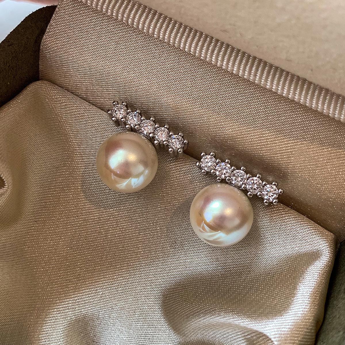 

2025 Trendy 925 Silver Zircon Pearl Stud Earrings: Light Luxury for Women