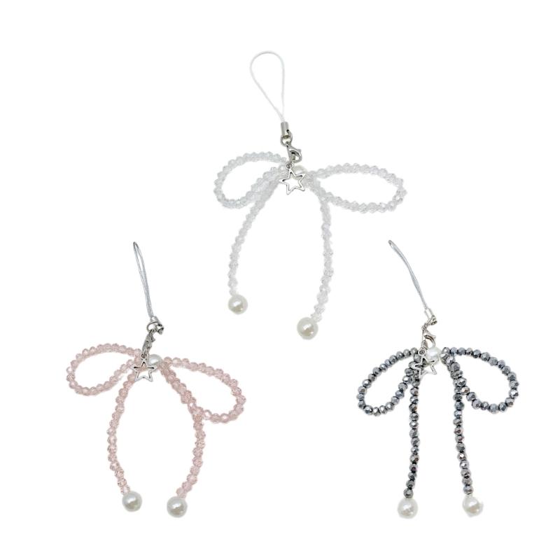 Stylish Bowknot Star Phone Charm Fashionable Crystal Beaded Butterfly Keychain Colorful Bag Pendant for Women Girls