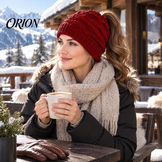 Easy Match Winter Cap Women's Ponytail Beanies, Warm Cable Knit Hat with Practical Gift for Her Hole, Thick Acrylic Outdoor Cold Weather Skull Ladies