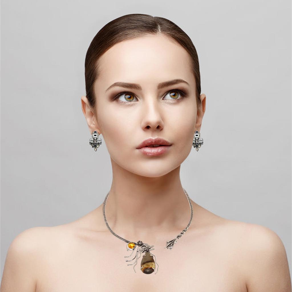 Necklace Septrain Nudel Citrine Quartz Gemstone Jewelry 16''