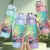 1PC Dreamy Blue Watercolor Scene Print 750ml Color Plastic Sports Water Bottle Leakproof Flip Straw Lid Suitable for Sports Office Home Use