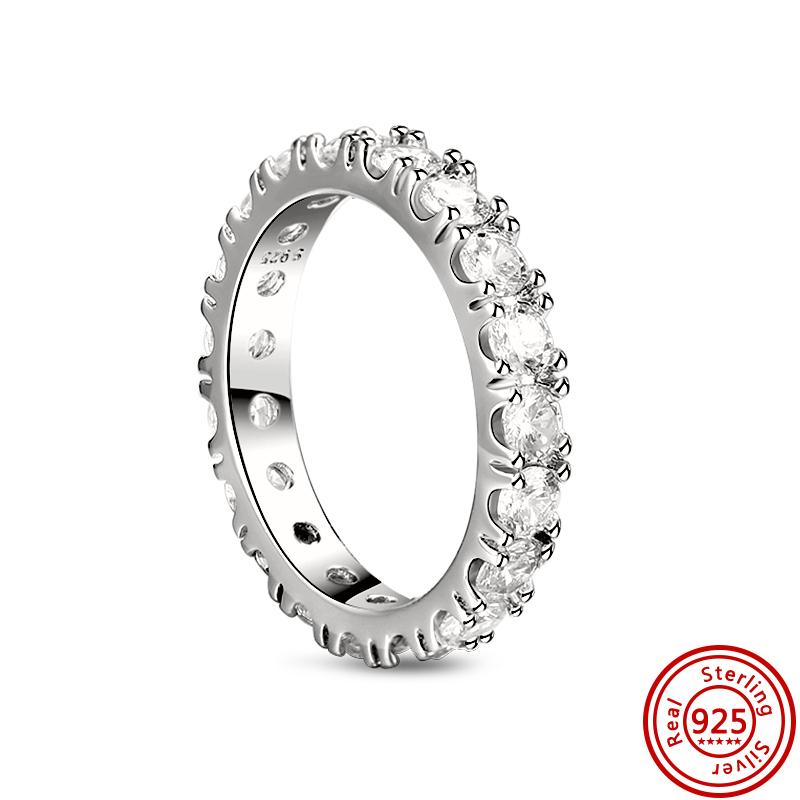 Original 925 Sterling Silver Ring Love Heart Pave CZ Crystal Stackable Rings for Women Wedding Engagement Birthday Gift Jewelry
