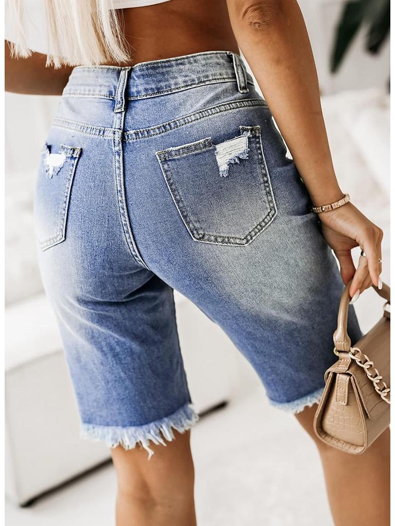 Plus Size Mid-Waist Elastic Denim Shorts: Summer Thin, Mid-Length, Five-Point Style