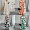 Floral Print V Neck Long Dress With Belt For Summer Casual Womens Wear
