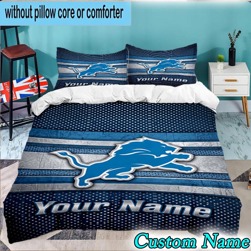 Custom Name 3PCS Detroit-Lions Team Bedding Set,Including Duvet Cover And 2pcs Pillowcases Perfect for Bedroom,Dormitory,Fan Christmas gift