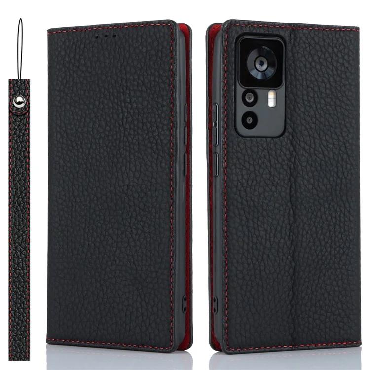 

Чехол-кошелек-подставка для Xiaomi 12T 5G/12T Pro 5G/Redmi K50 Ultra Litchi Textura из натуральной коровьей кожи, чехол для телефона с ремешком