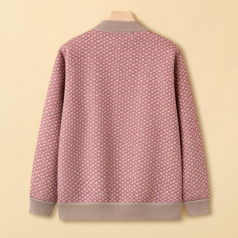 Mother Wife Autumn and Winter Clothes Fleece Clothes Year 0 Grandma Cardigan Jacket Middle Elderly Sweater Jacket
