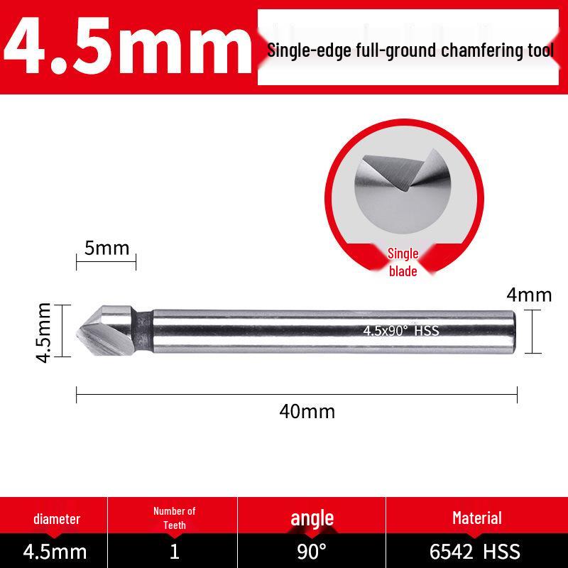 Straight Shank Single-Edge 3-Flute 45° Chamfering & Deburring Countersink Drill Bit, 90° Inner Hole Trimmer