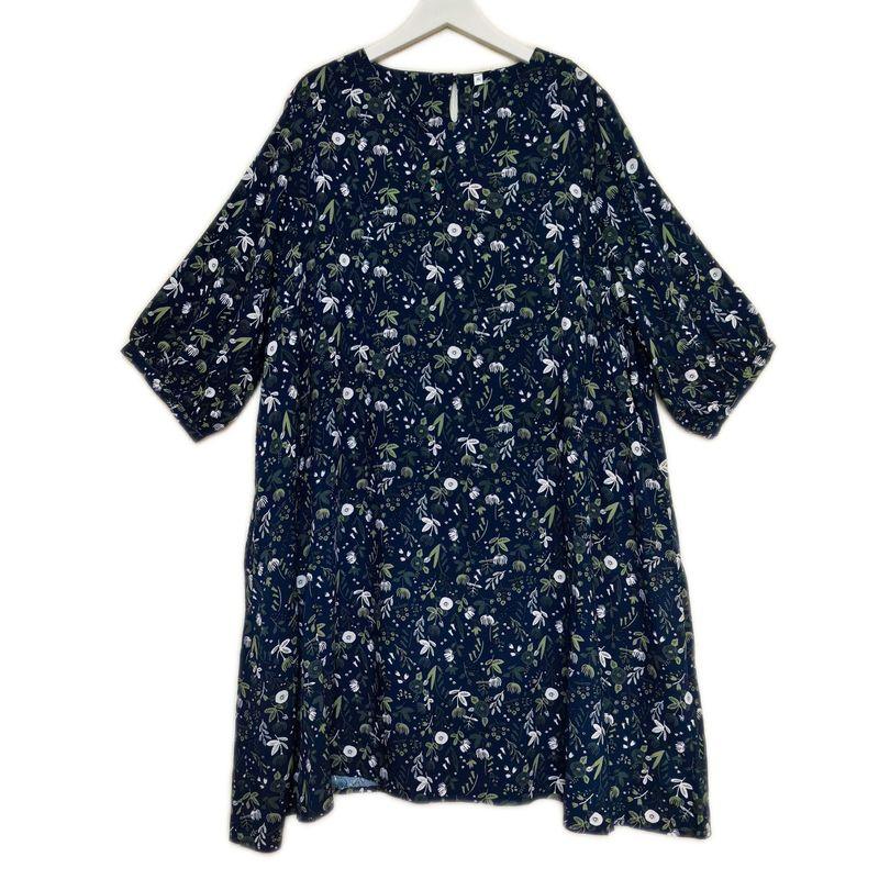 Foreign Trade Japan Order Customer Supply Fabric Rayon Printing V-neck Pullover 3/4 Sleeve Mid-Length Dress Plus size Summer