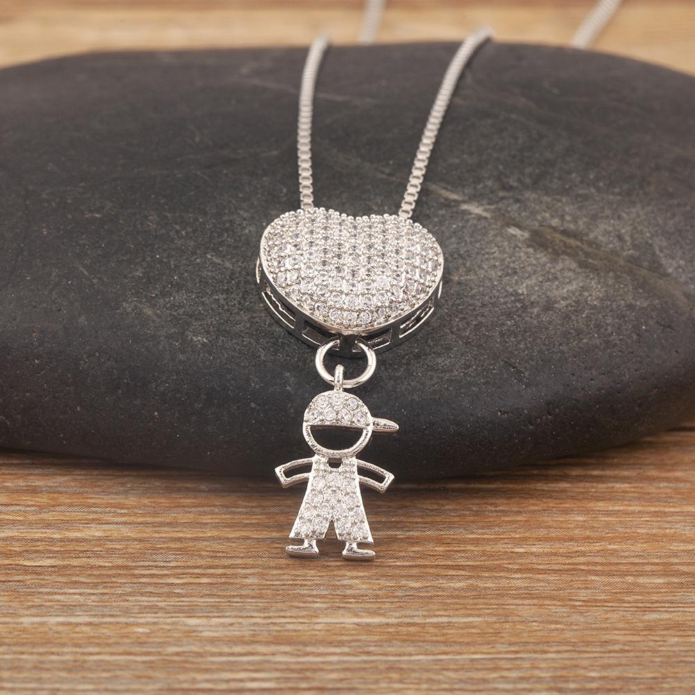 AIBEF Trendy Boy/Girl Pendant Necklaces Women Charm Cute Chain Choker Heart Family Jewelry Son/Daughter Birthday Gifts