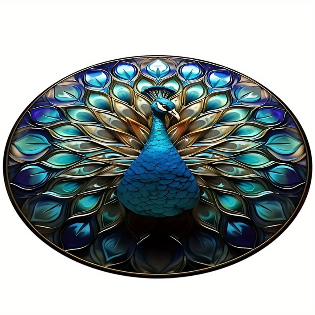 Crystal velvet carpet1pc Peacock Printed pattern Round Area Mat for Living Room, Bedroom, or Dining Room with Simple Design and