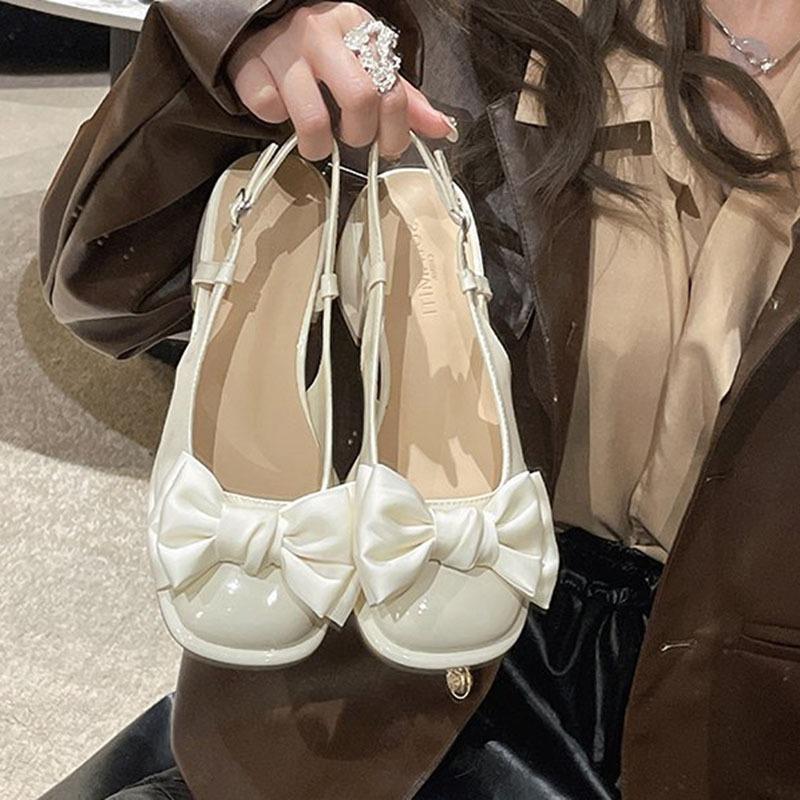 Fashion Square Toe Sandals Black Pink Women's Spring Summer New Shallow Bow Women's Shoes Thick Mid Heel Buckle Sandalias Mujer Verano