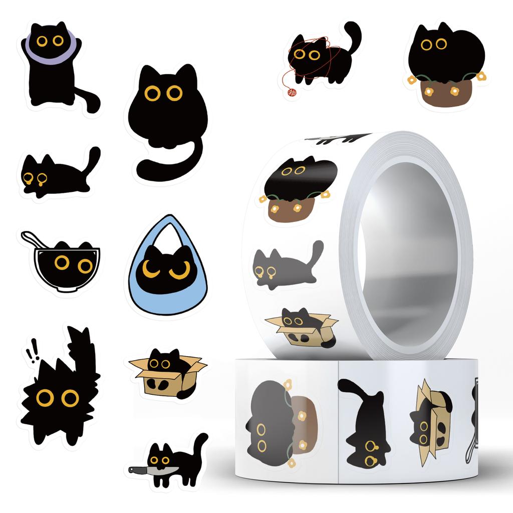 500pcs Cartoon Cute Black Cat Stickers Decals For Laptop Notebook Skateboard Helmet Guitar DIY Aesthetic Stickers Creative Gifts