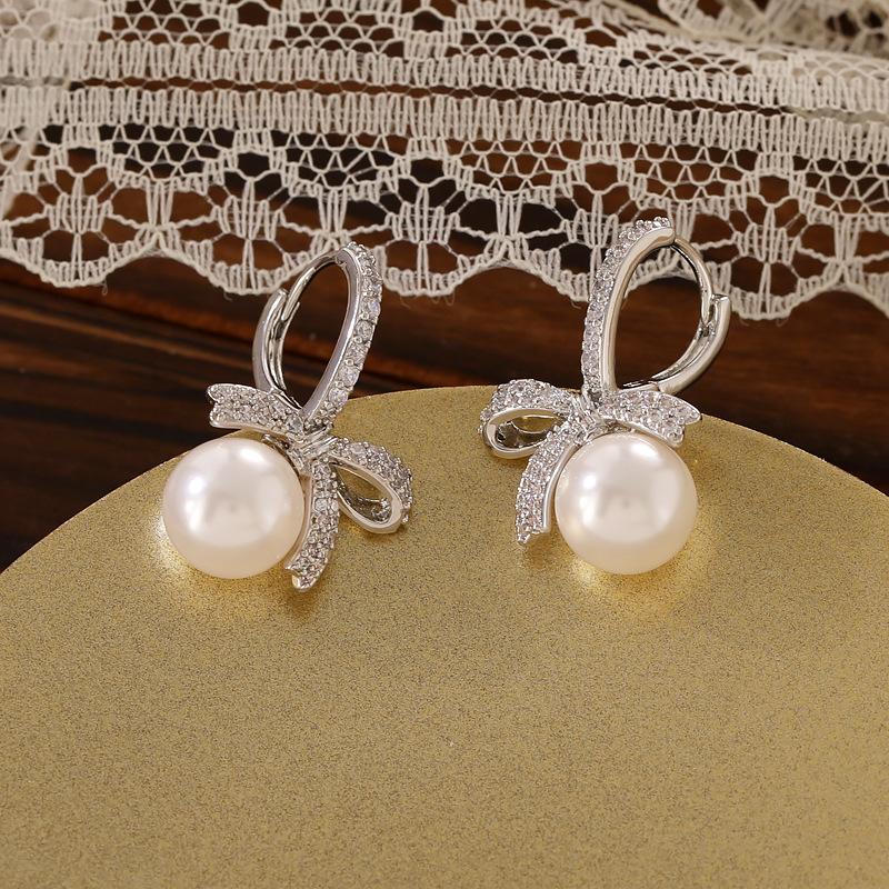 New Fashion Korean Simulated Pearl Bowknot Drop Earrings for Women Bohemian Round Ball Elegant Wedding Earrings Jewelry Gifts