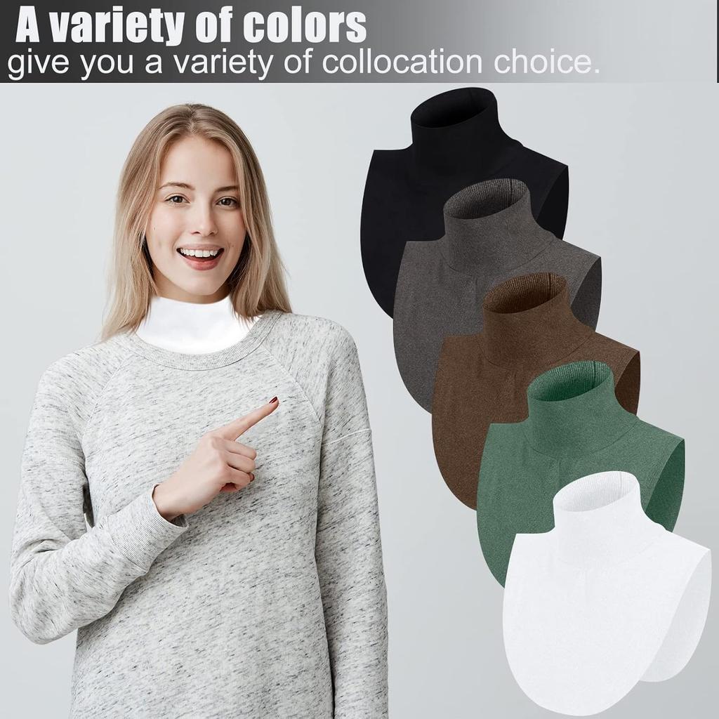5 Pieces Fake Turtleneck Collars Detachable Dickey Collar Half Top Mock Blouse False High Warmer Turtle Necks for Women