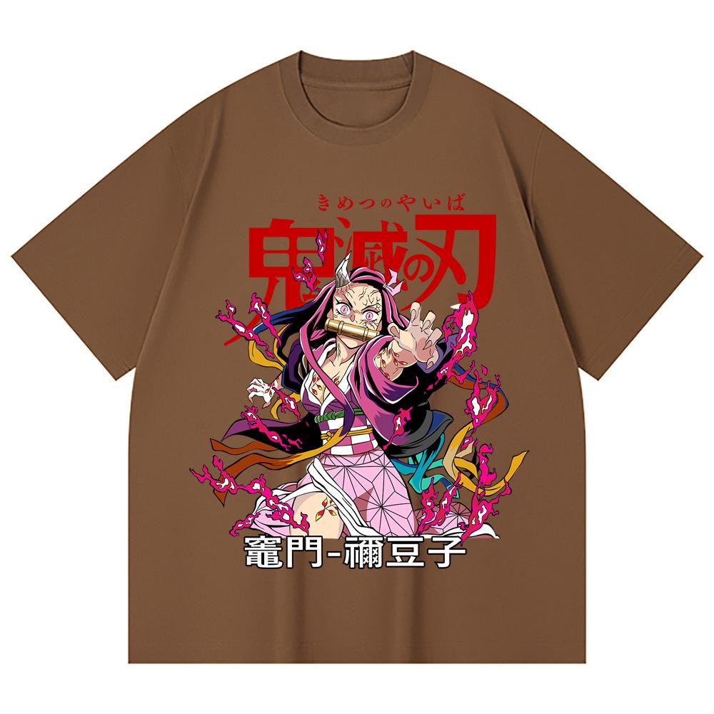 230 g/m² 100% Baumwolle Demon Slayer V72 Nezuko Aufdruck Unisex Schweres Baumwoll-T-Shirt