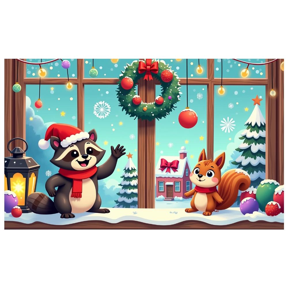 Winter Banner Snowflakes Yuletide Backdrop Christmas Banner Animal Themed Xmas Display For Christmas Party Xmas Event Family