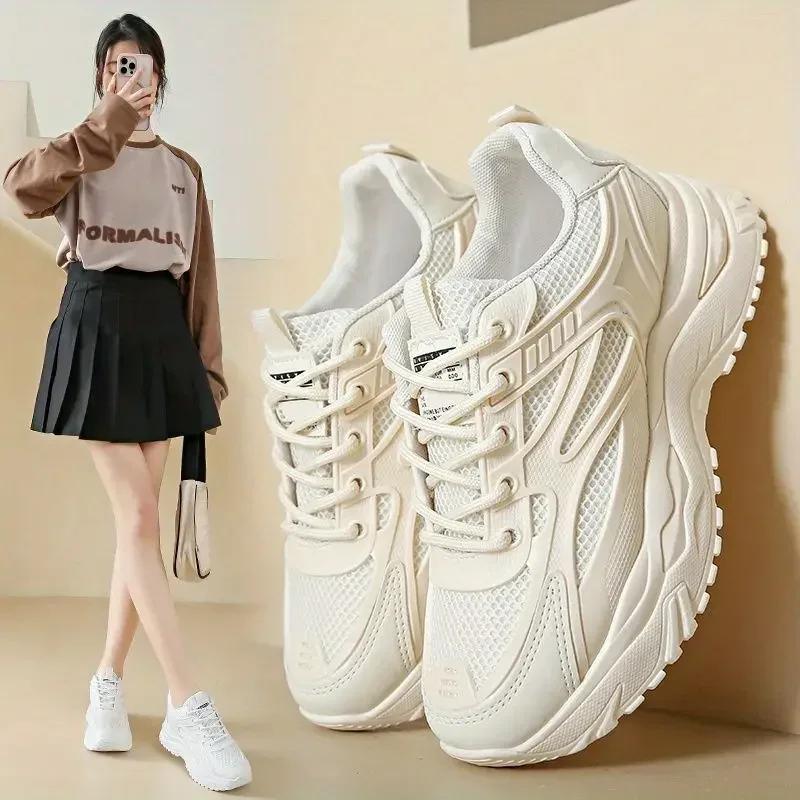 Korean Sneakers Shoes for Women Athletic Woman Footwear Sports Mesh Breathable 2024 New Vulcanized Shoe Cotton Trends H 39 Deals