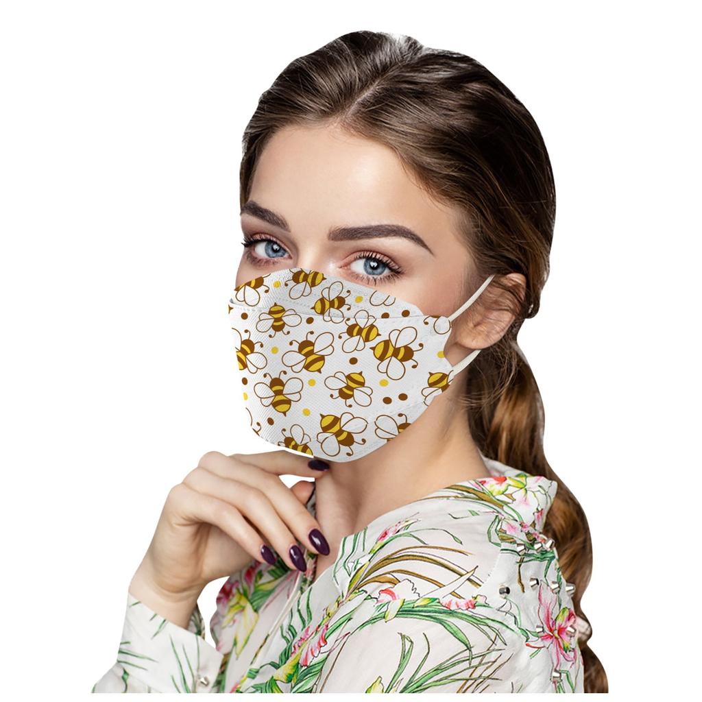 Adult's Disposable Unisex Bee Printed Outdoor Prevention Fish Mask Face 