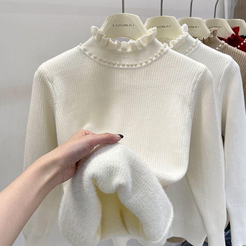 Damen Rollkragenpullover Kaschmir Strickpullover Samtgefüttert Warm Damen Pullover Herbst Winter Damenpullover