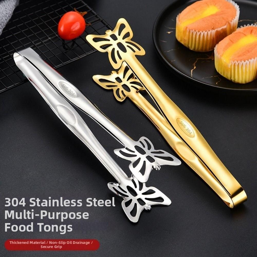 Portable Stainless Steel Food Tongs Hollow Out Bread Clip Sturdy BBQ Clamp  Restaurant Supplies