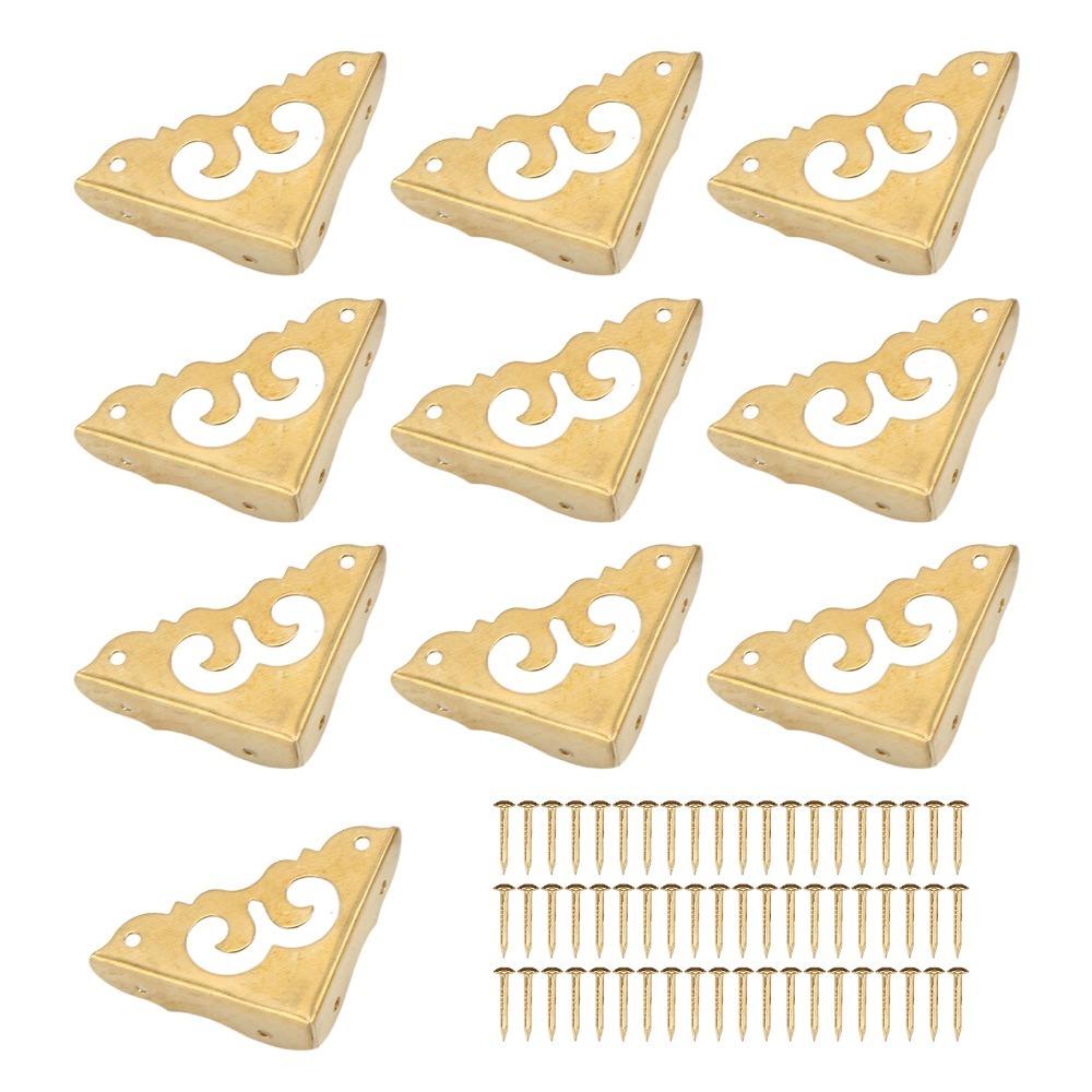 10pcs Furniture Gasket Vintage Metal Corner Protector Gold Metal Corner Protectors Mounting Nails Corner Guards Wooden Box