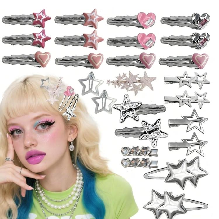 Mode 2000er Haarspangen Set mit 25 Metall Sternen-Haarnadeln mit Fransen für Damen Mädchen Trendiger Look