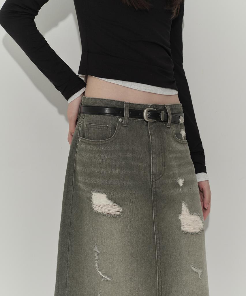 Musinsa Standard Woman Women'S Pigment Distressed Maxi Skirt [Khaki]