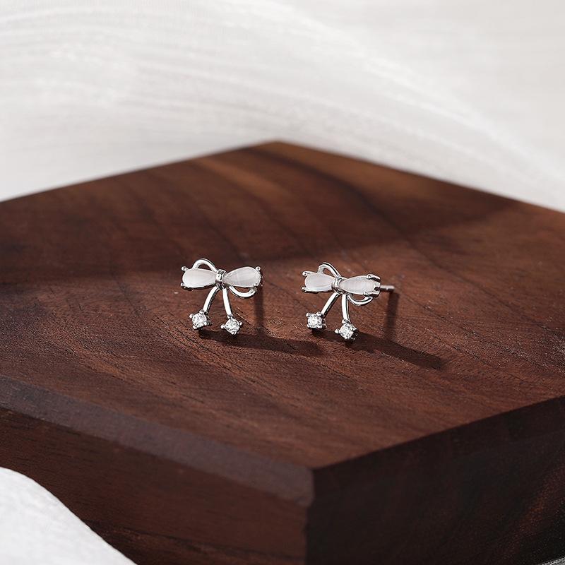 Sweet Opal Bow Earrings for Women  Fresh and Girly Earrings with Heart